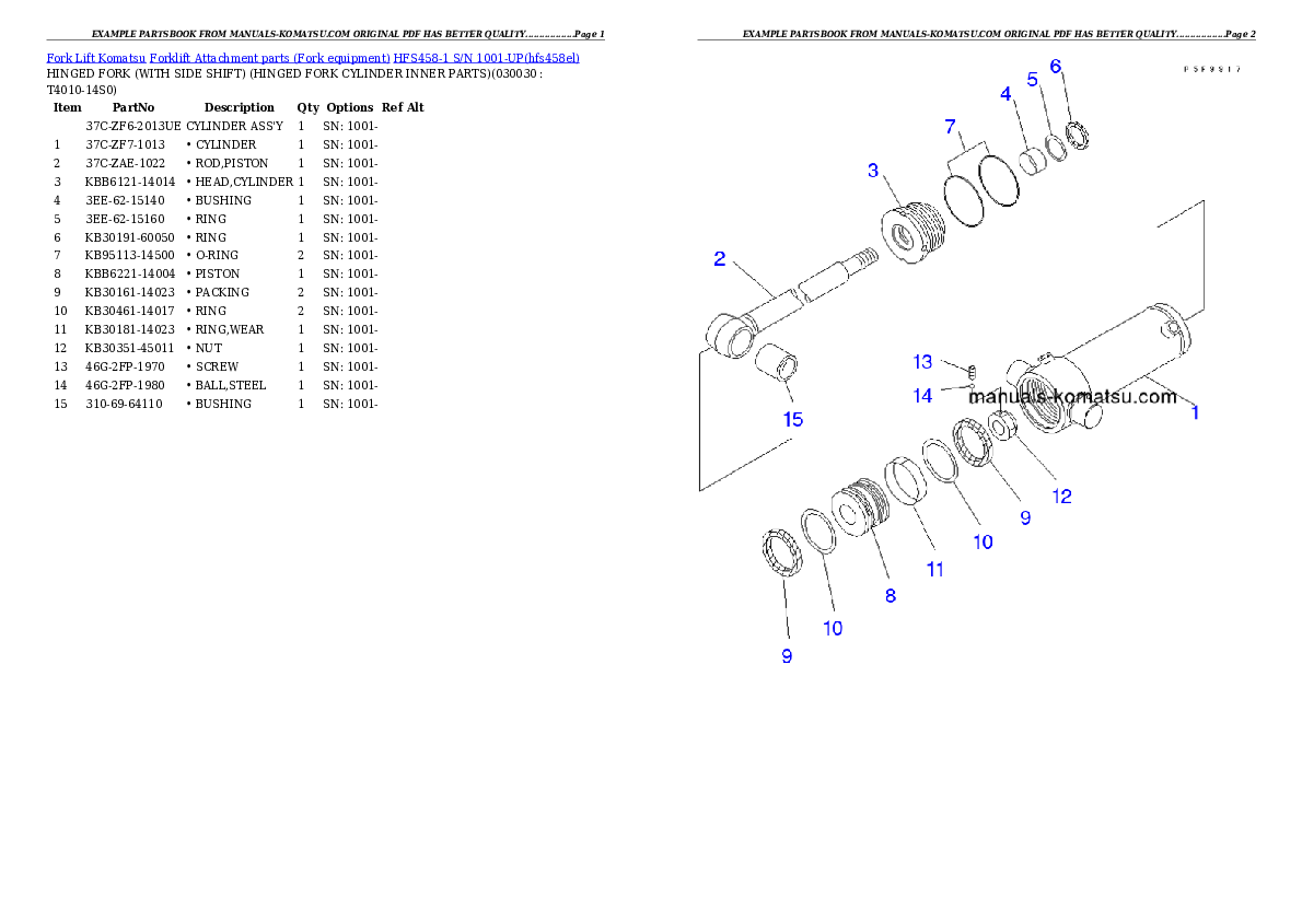 HFS458-1 S/N 1001-UP Partsbook