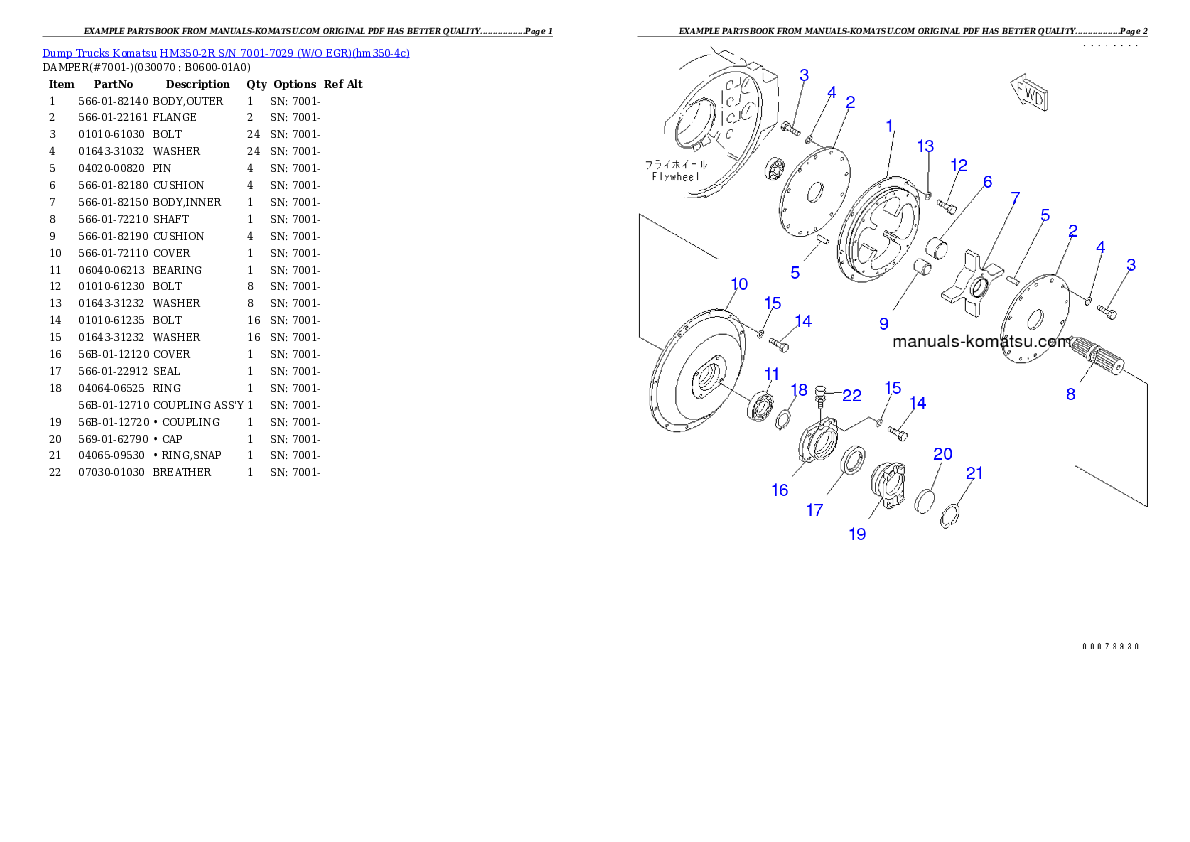 Protected: HM350-2R S/N 7001-7029 (W/O EGR) Partsbook