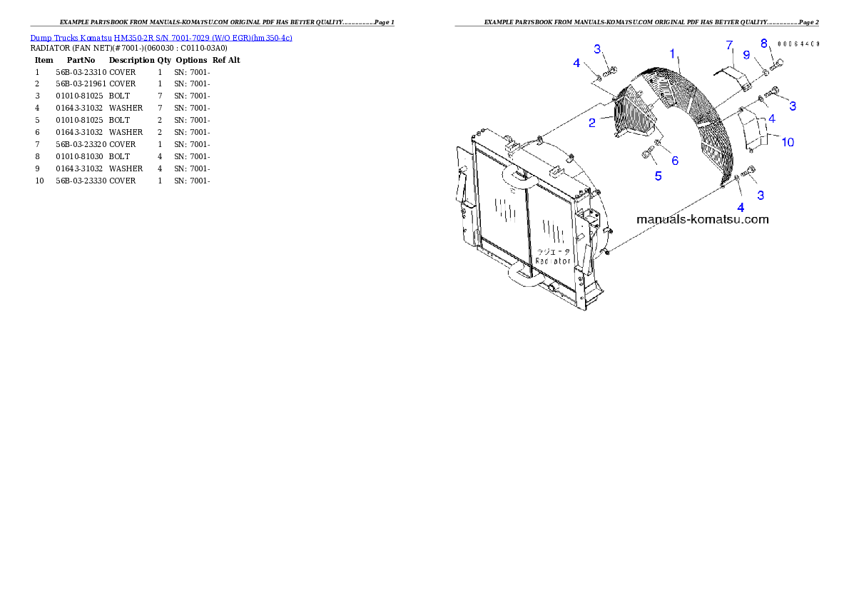 Protected: HM350-2R S/N 7001-7029 (W/O EGR) Partsbook