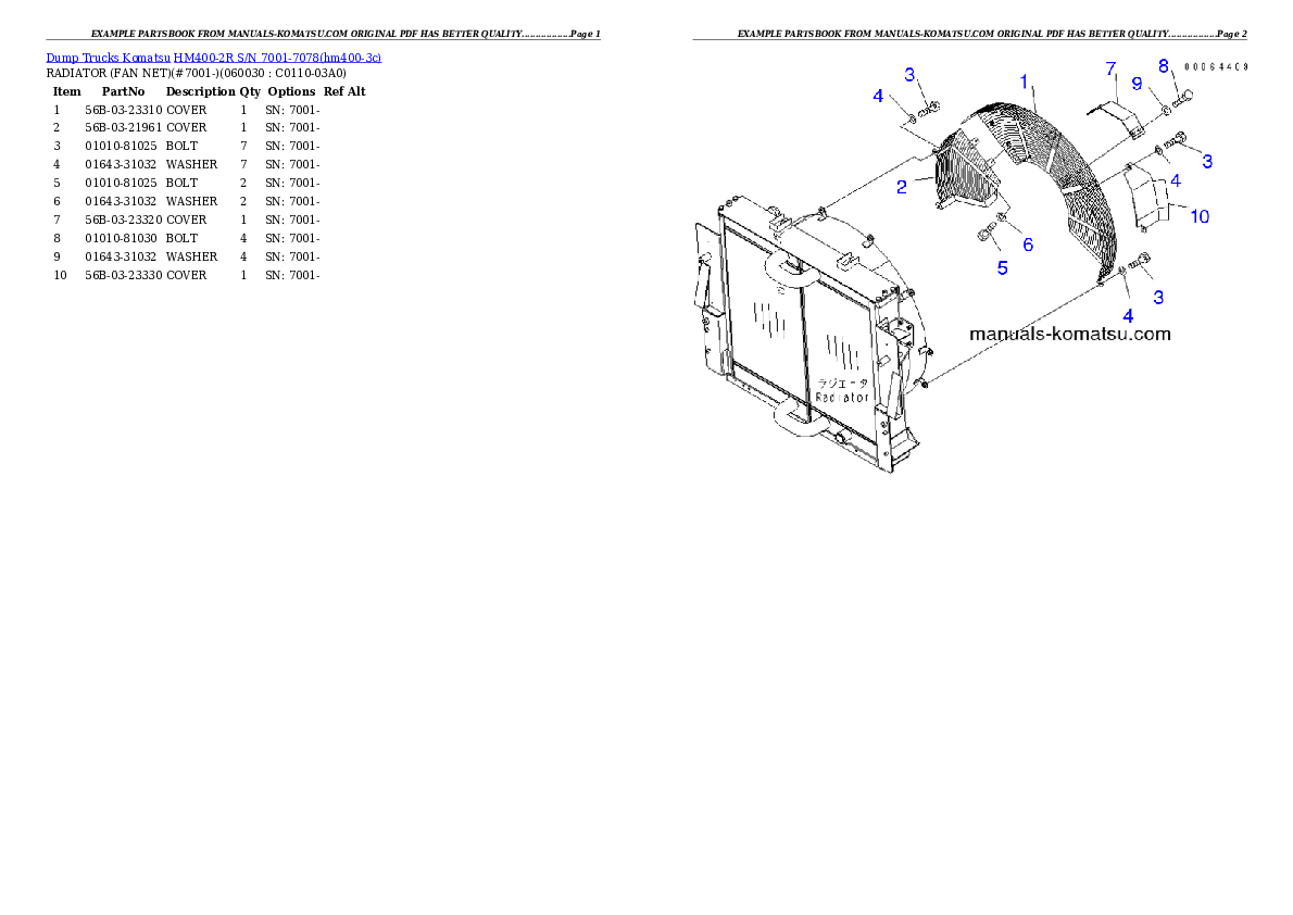 Protected: HM400-2R S/N 7001-7078 Partsbook