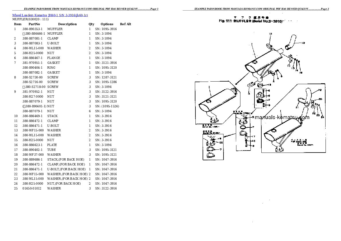 JH60-1 S/N 3-3916 Partsbook