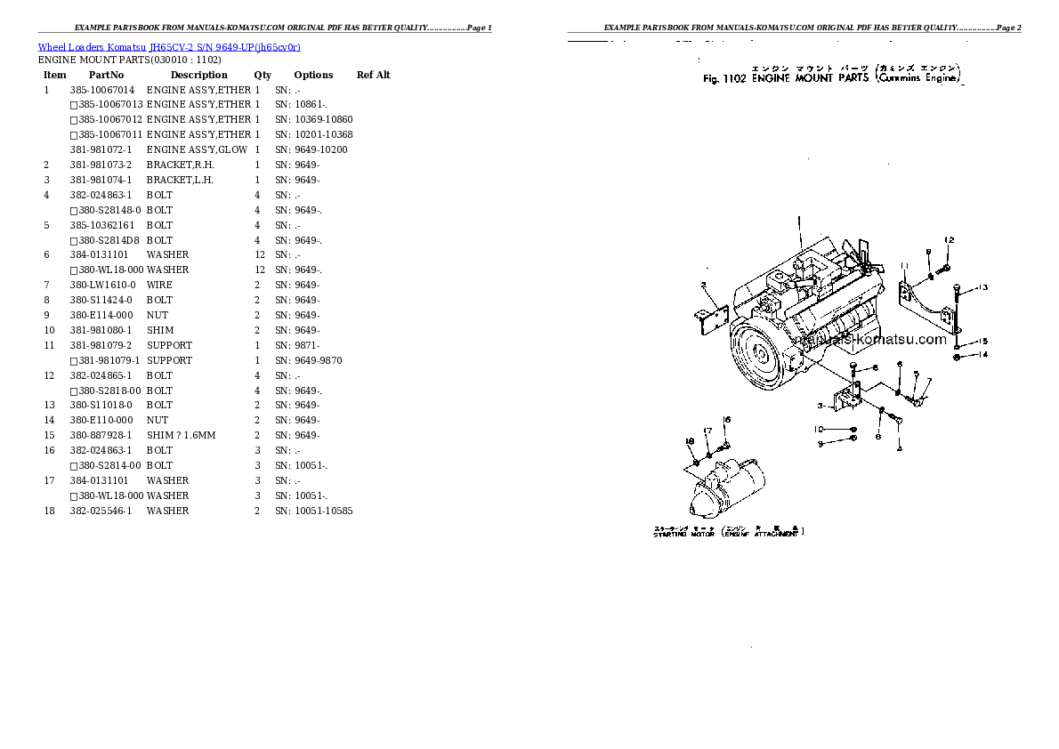 JH65CV-2 S/N 9649-UP Partsbook