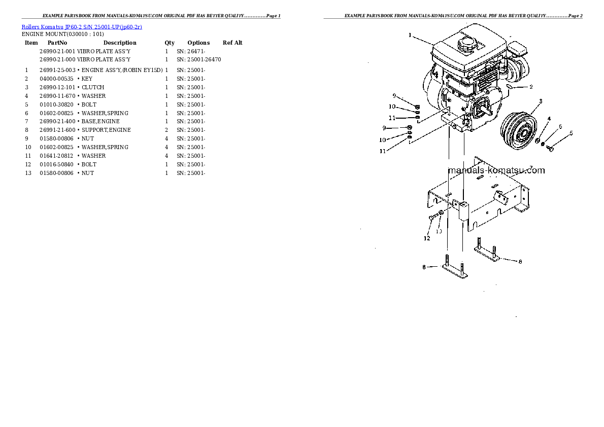 JP60-2 S/N 25001-UP Partsbook