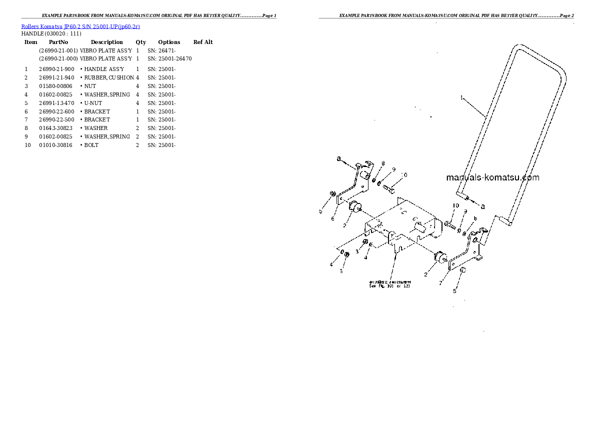 JP60-2 S/N 25001-UP Partsbook