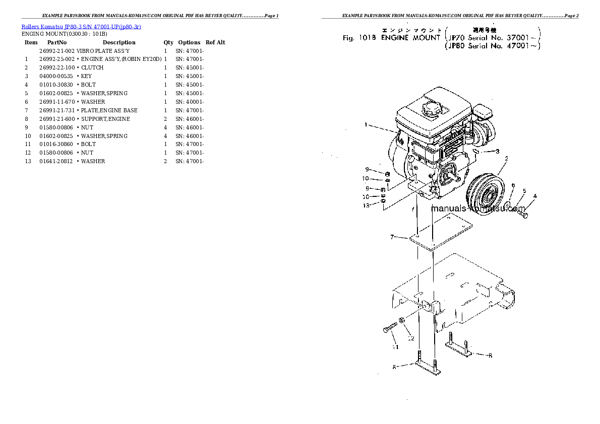 JP80-3 S/N 47001-UP Partsbook