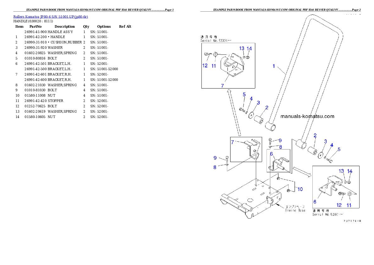 JP80-6 S/N 51001-UP Partsbook