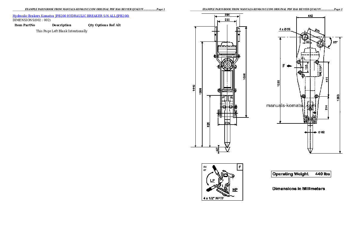 JPB200 HYDRAULIC BREAKER S/N ALL Partsbook