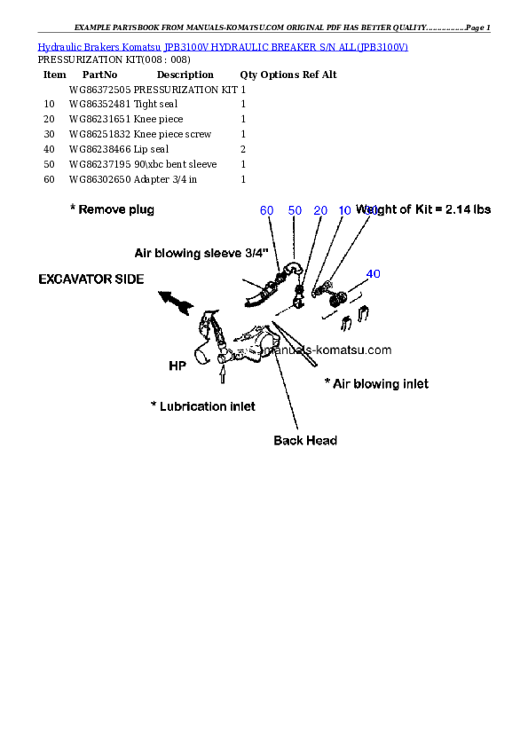 Protected: JPB3100V HYDRAULIC BREAKER S/N ALL Partsbook