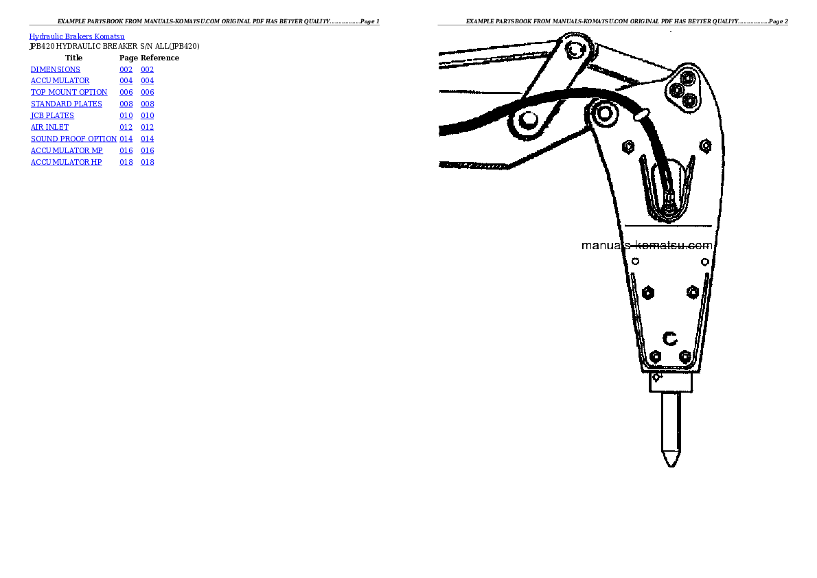 JPB420 HYDRAULIC BREAKER S/N ALL Partsbook