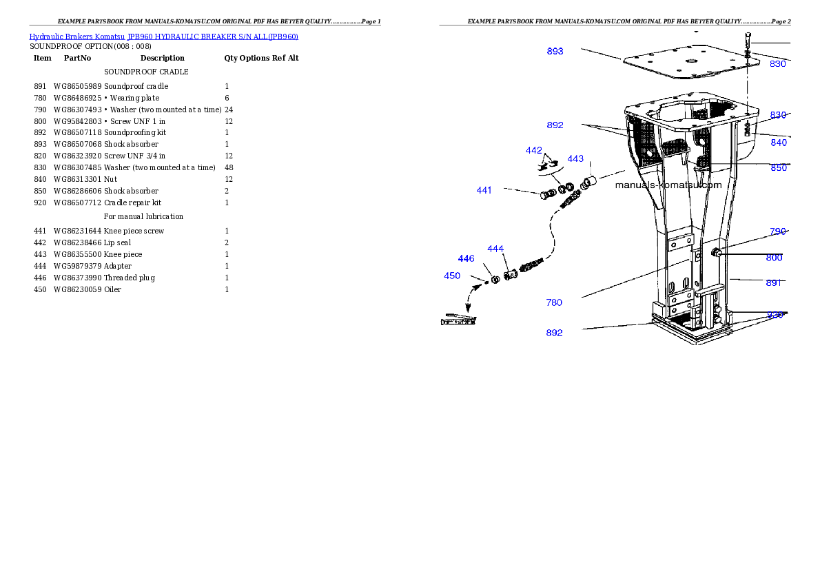 Protected: JPB960 HYDRAULIC BREAKER S/N ALL Partsbook