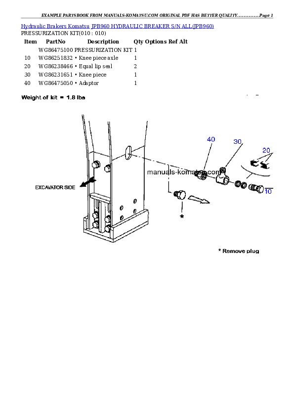 Protected: JPB960 HYDRAULIC BREAKER S/N ALL Partsbook