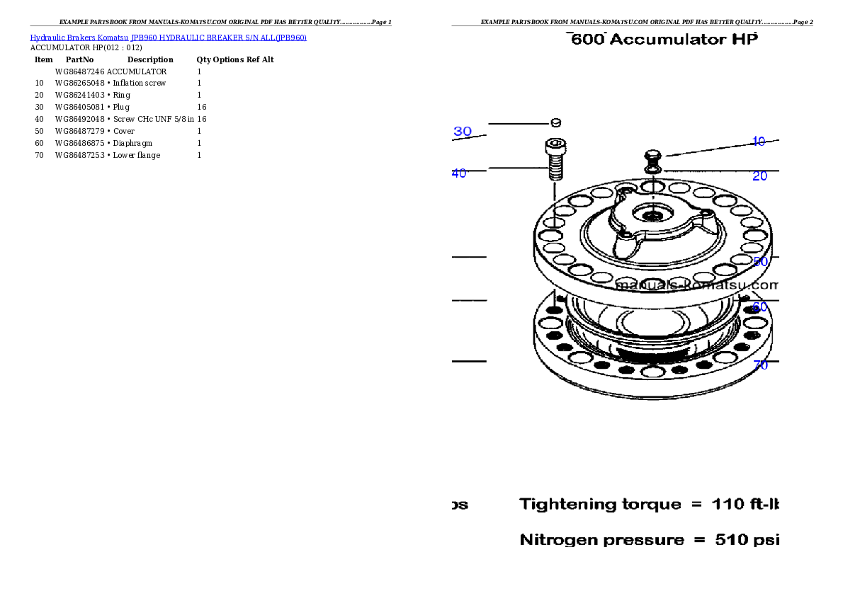 Protected: JPB960 HYDRAULIC BREAKER S/N ALL Partsbook