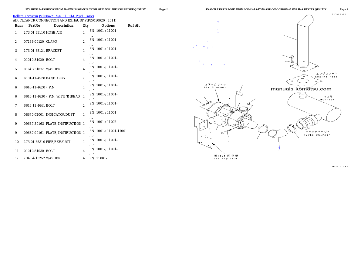 Protected: JV100A-2T S/N 11001-UP Partsbook