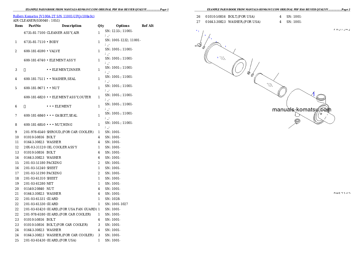 Protected: JV100A-2T S/N 11001-UP Partsbook