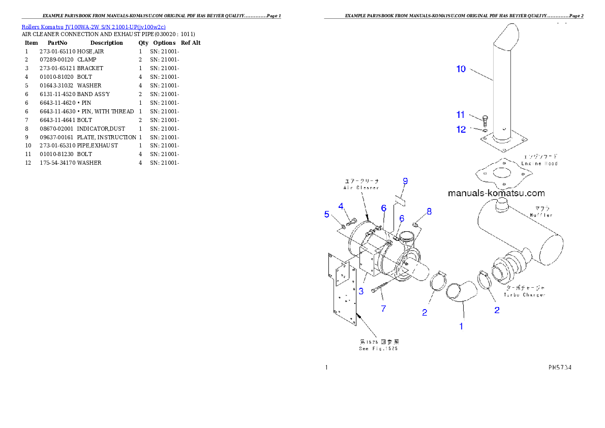 JV100WA-2W S/N 21001-UP Partsbook