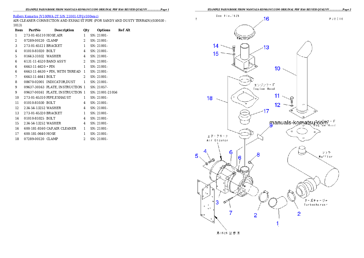 JV100WA-2T S/N 21001-UP Partsbook