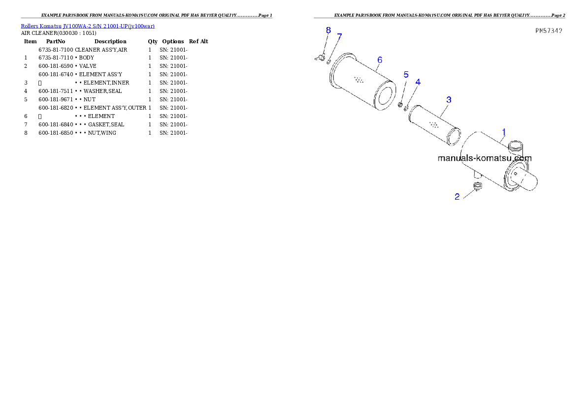 JV100WA-2 S/N 21001-UP Partsbook
