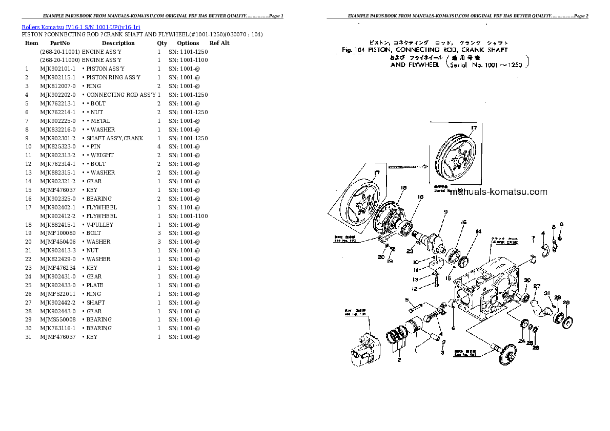 Protected: JV16-1 S/N 1001-UP Partsbook