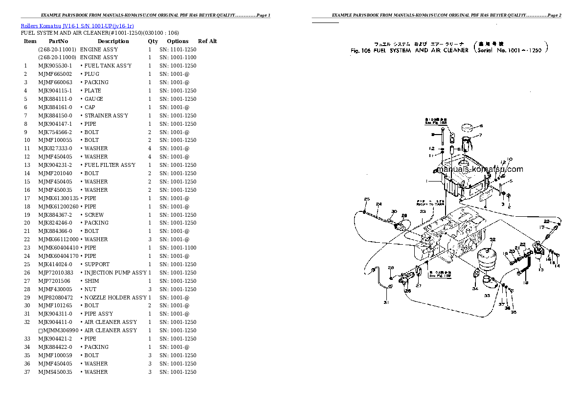Protected: JV16-1 S/N 1001-UP Partsbook