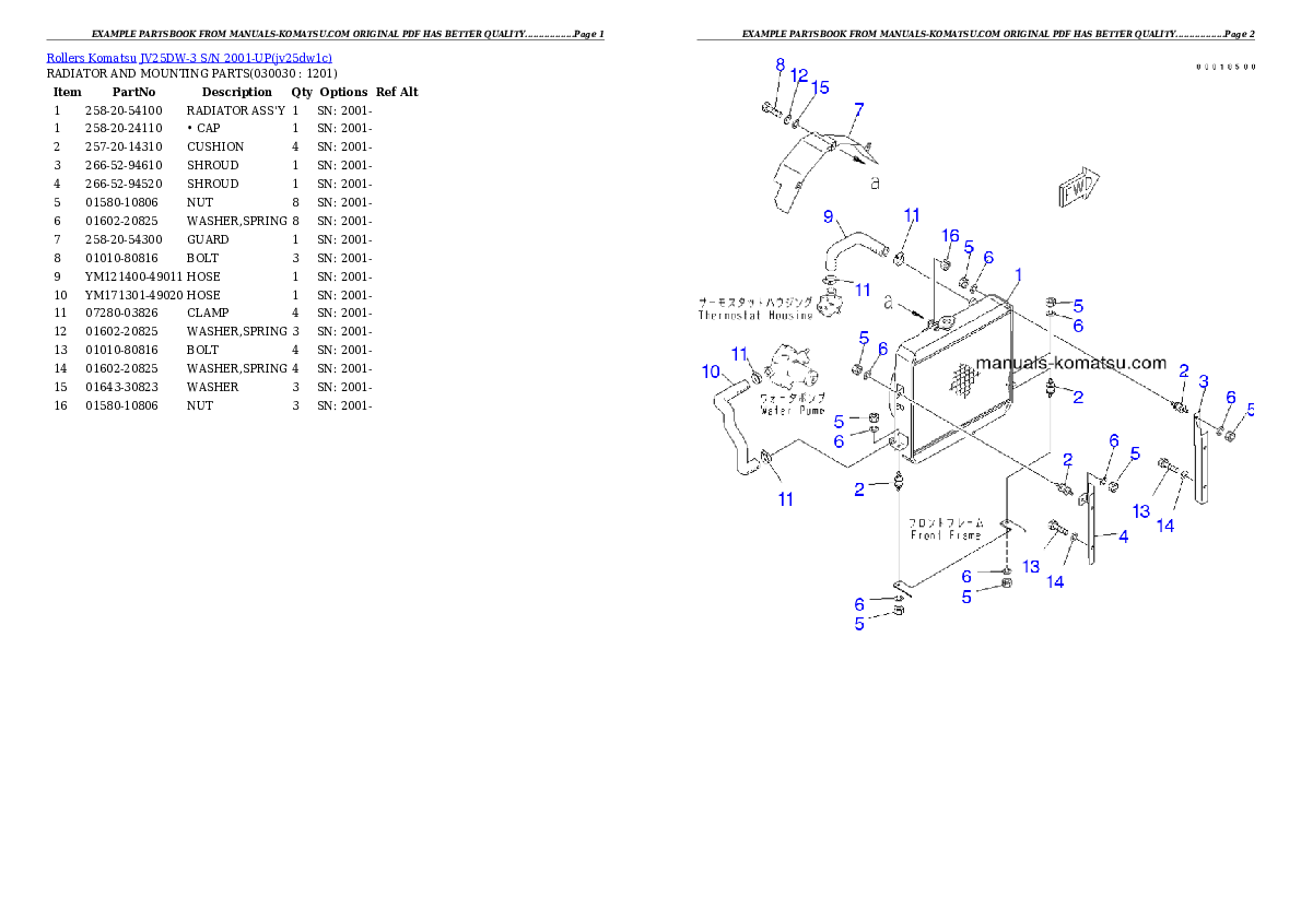 JV25DW-3 S/N 2001-UP Partsbook