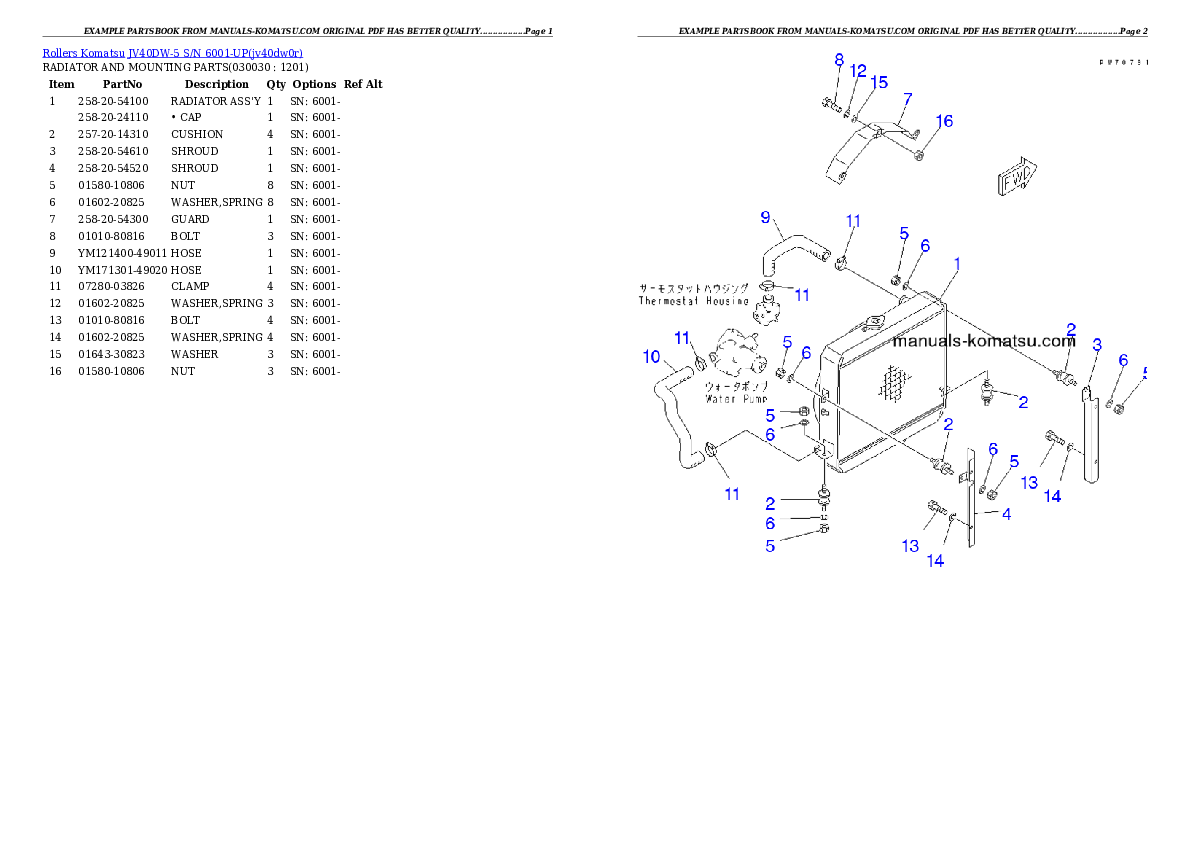 JV40DW-5 S/N 6001-UP Partsbook