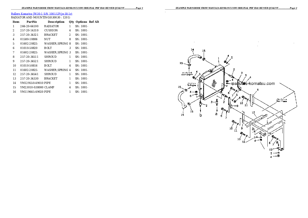 JW30-1 S/N 1001-UP Partsbook