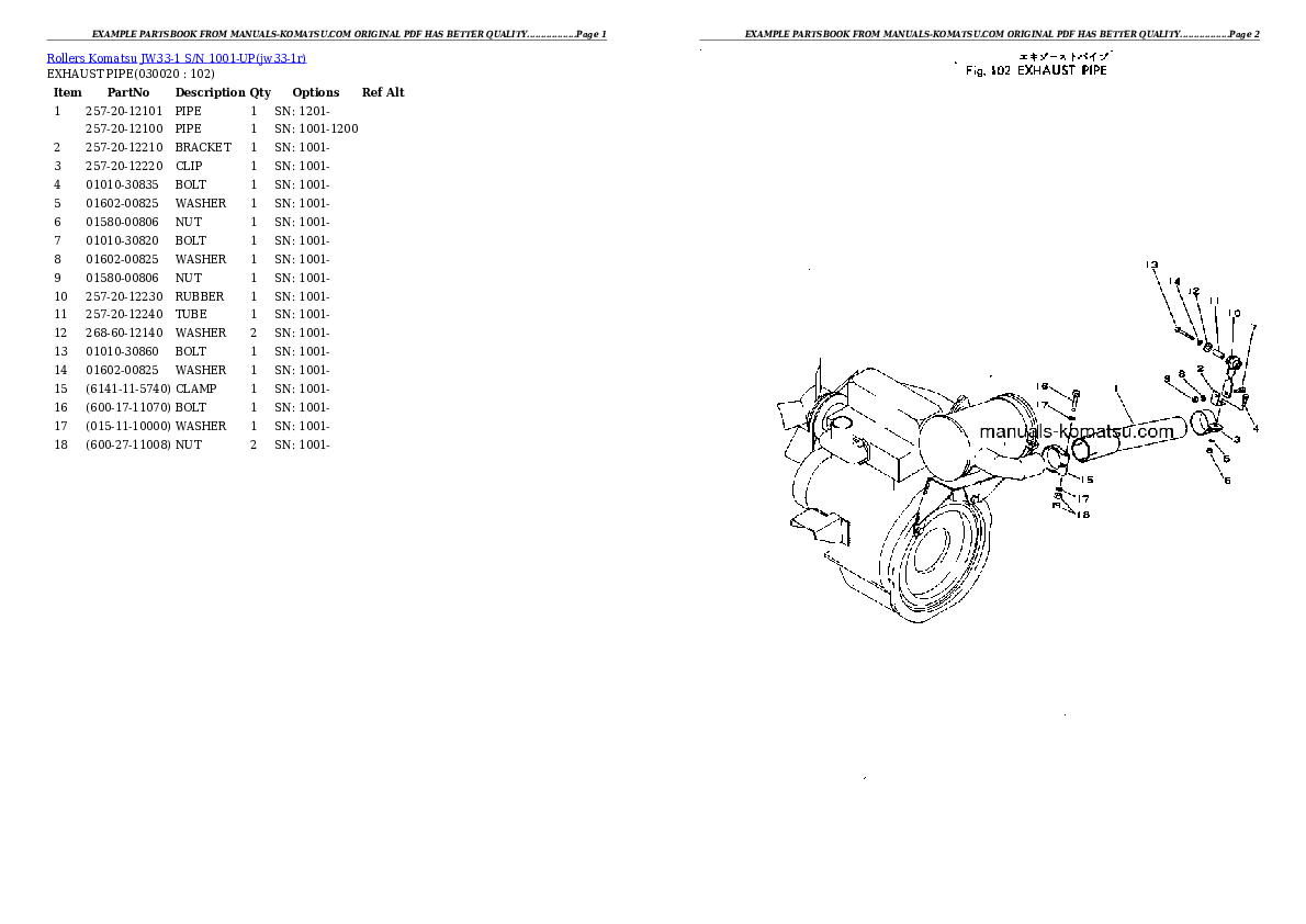 JW33-1 S/N 1001-UP Partsbook