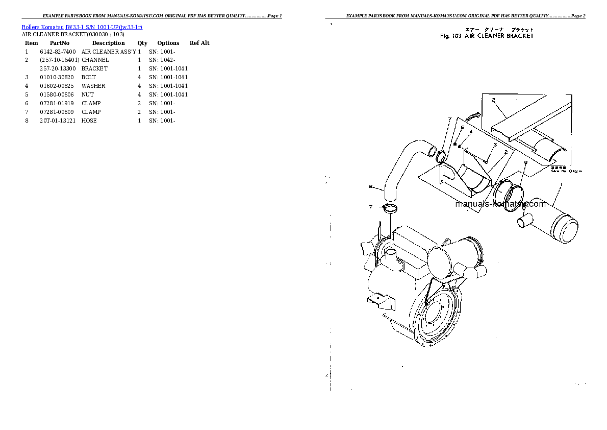 JW33-1 S/N 1001-UP Partsbook