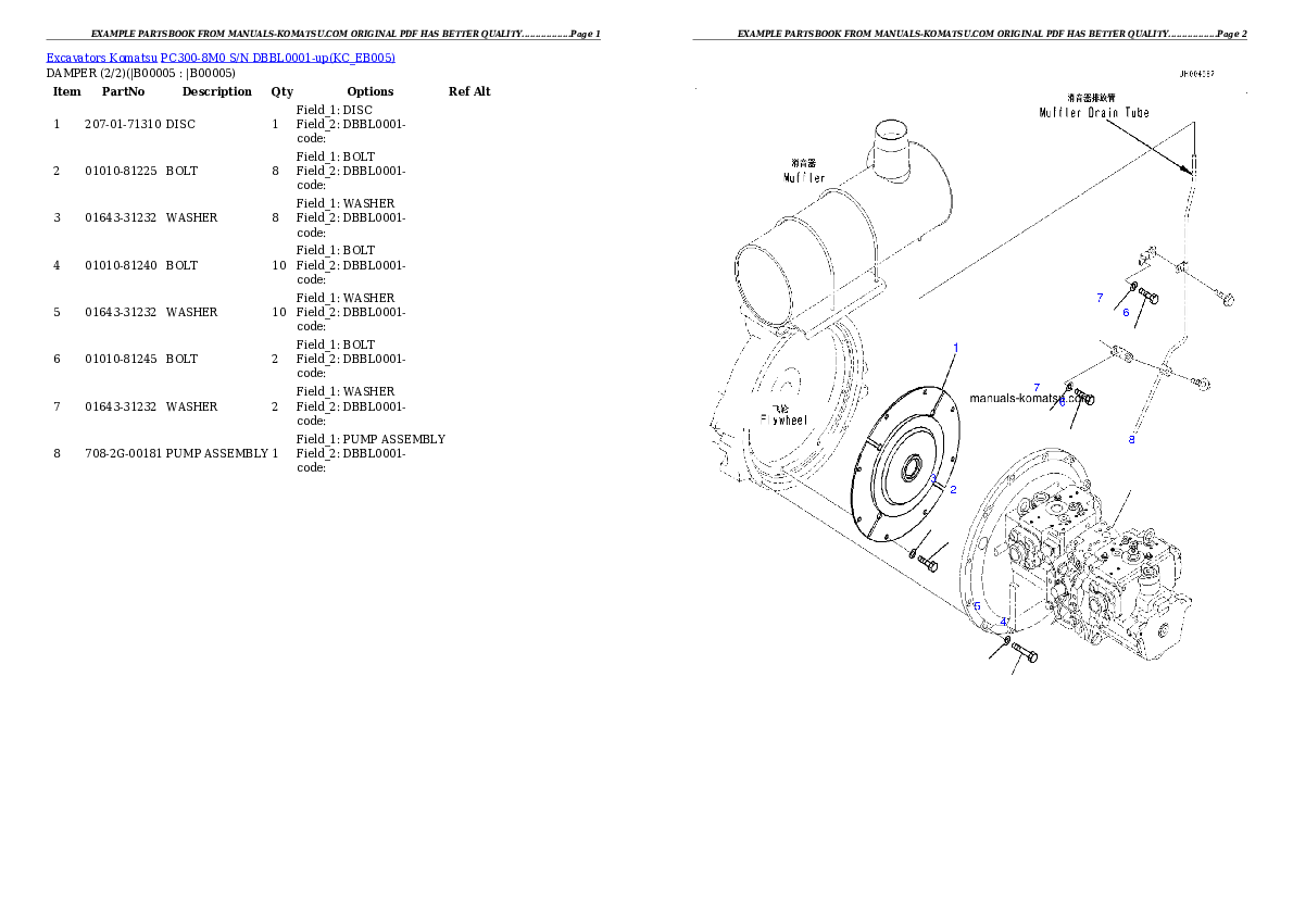 PC300-8M0 S/N DBBL0001-up Partsbook