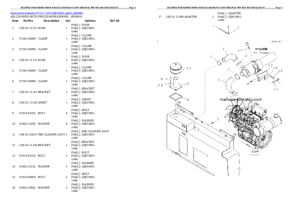 PC57-7 S/N DJB10001-up Partsbook
