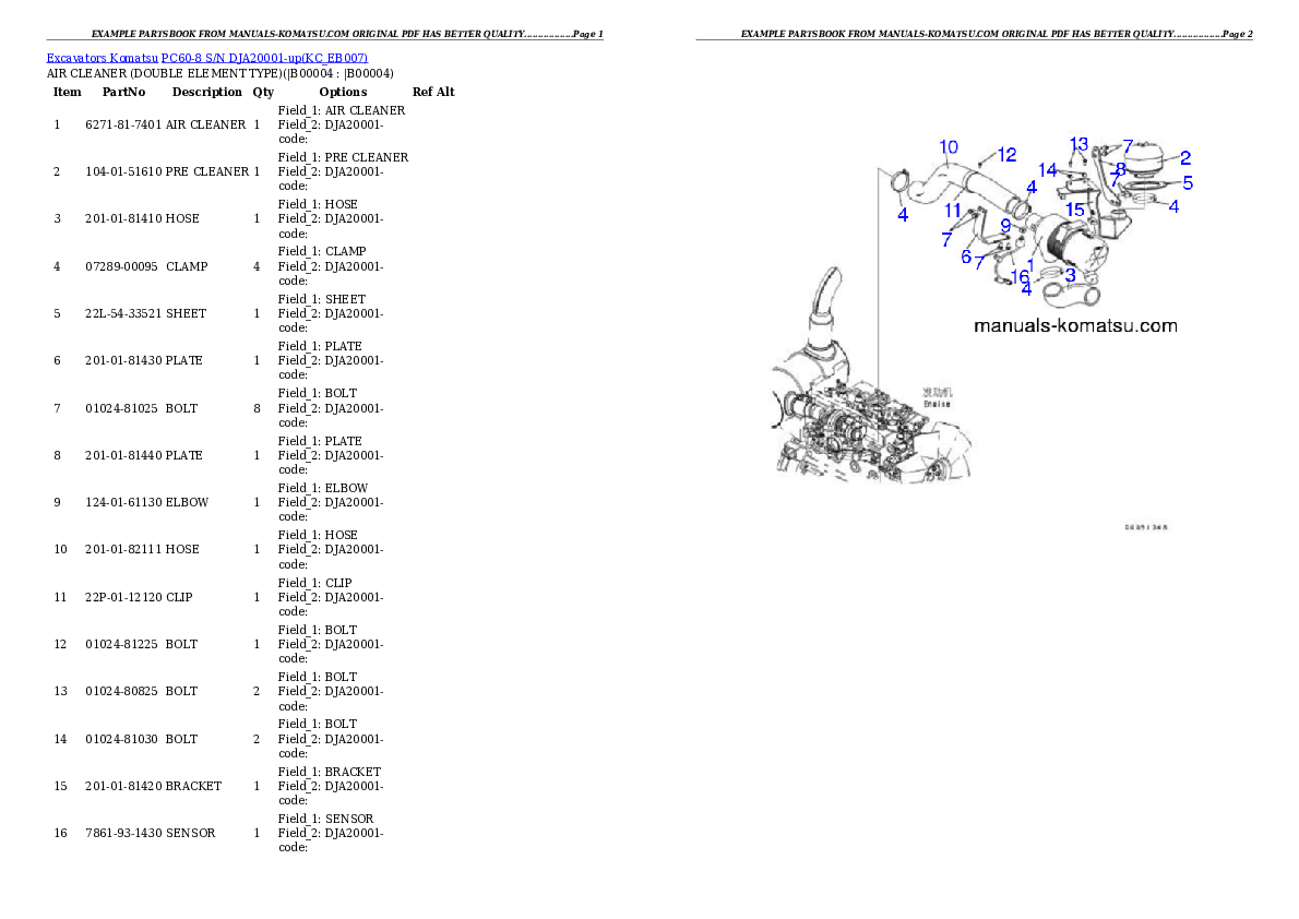 PC60-8 S/N DJA20001-up Partsbook