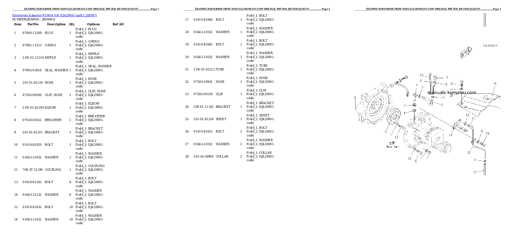PC60-8 S/N DJA20001-up Partsbook
