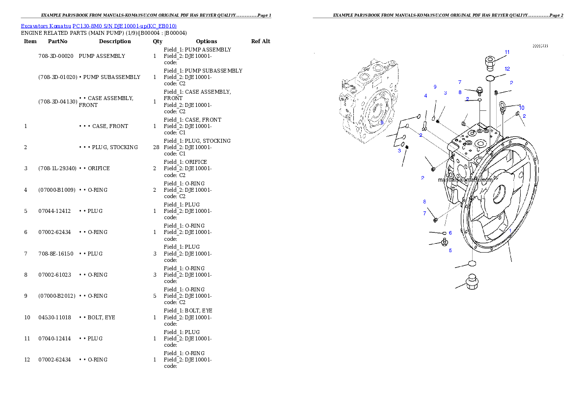 PC130-8M0 S/N DJE10001-up Partsbook