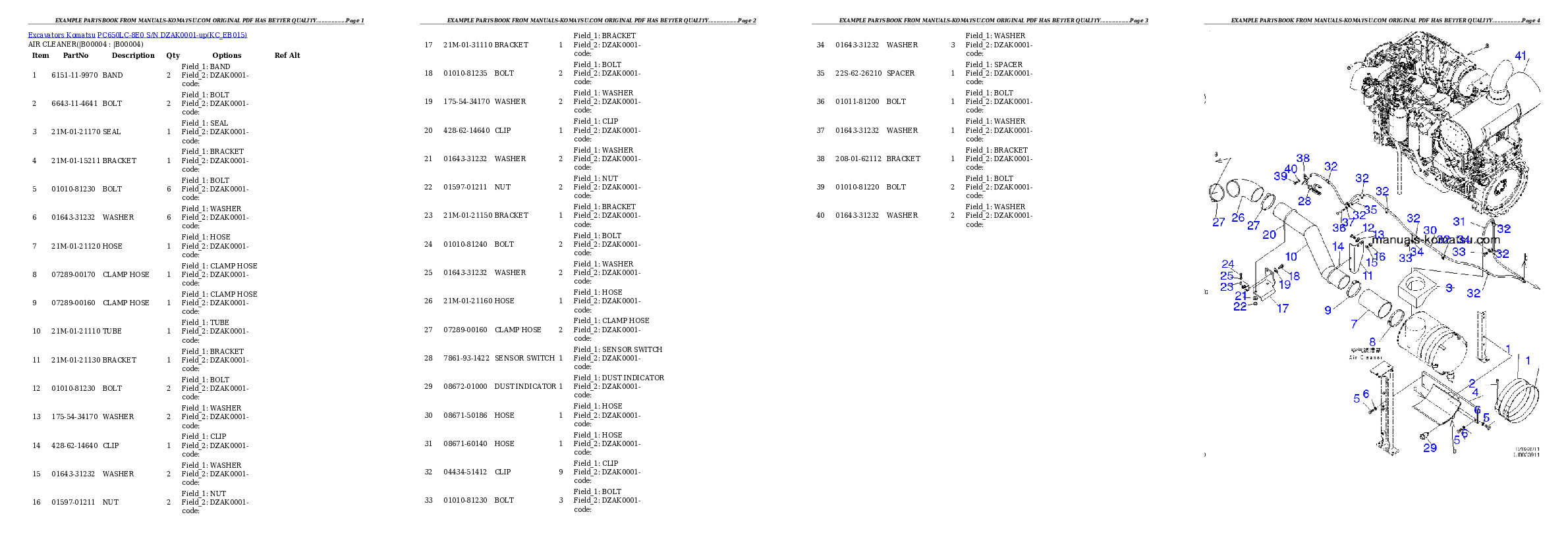 PC650LC-8E0 S/N DZAK0001-up Partsbook