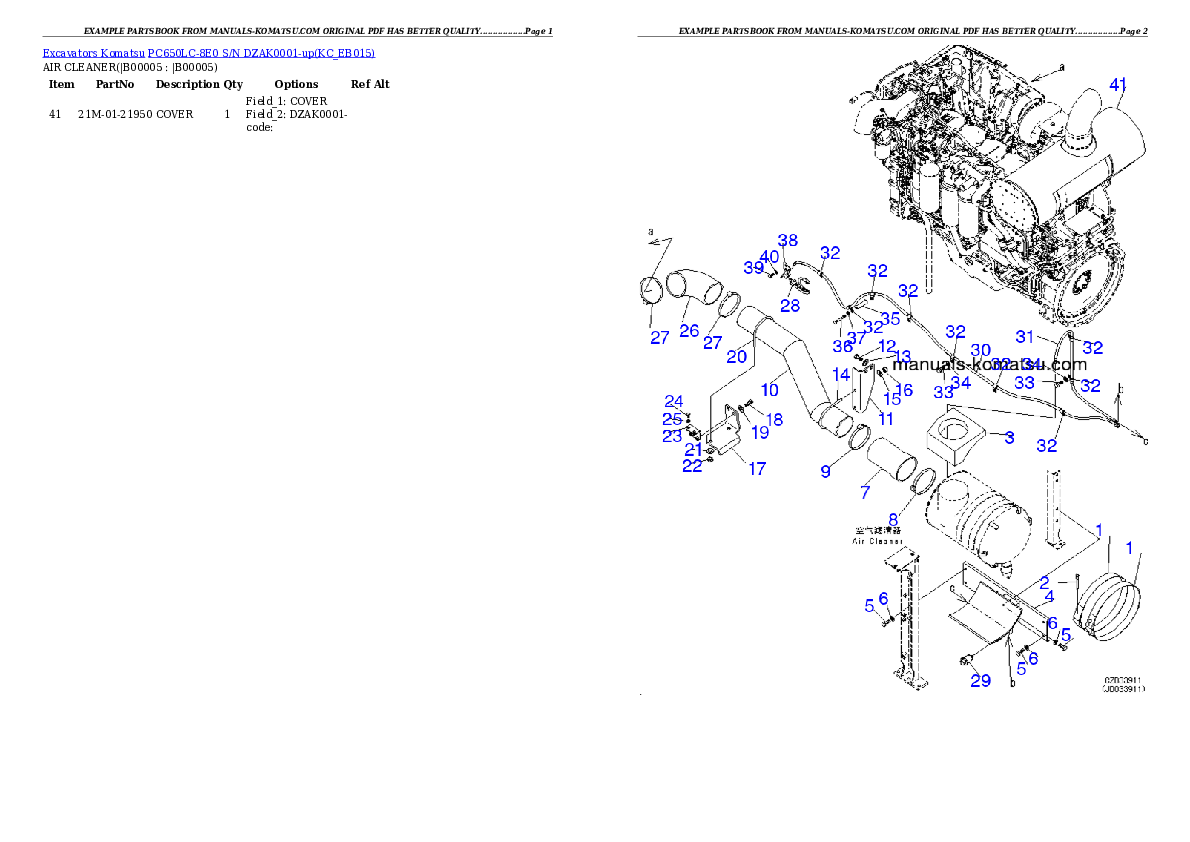 PC650LC-8E0 S/N DZAK0001-up Partsbook
