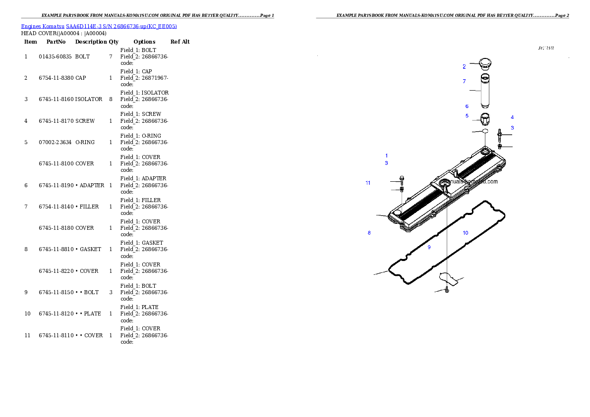 SAA6D114E-3 S/N 26866736-up Partsbook