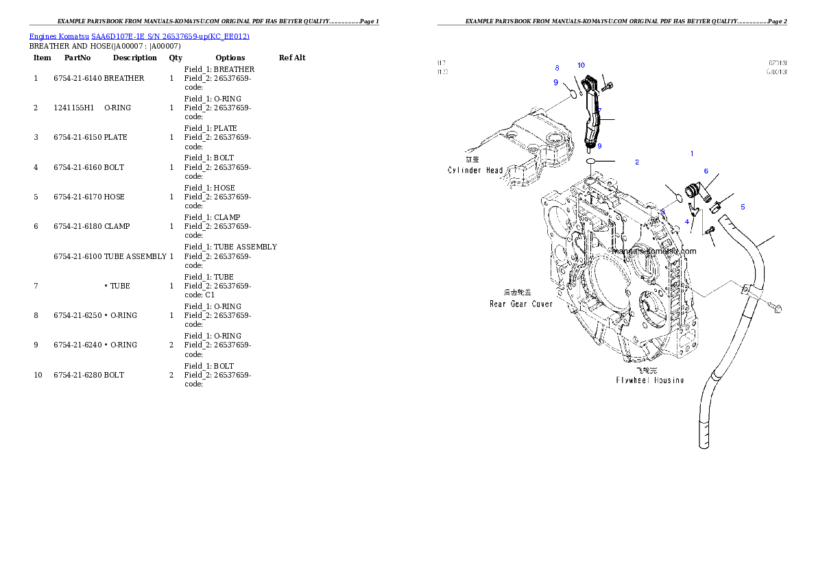 Protected: SAA6D107E-1E S/N 26537659-up Partsbook