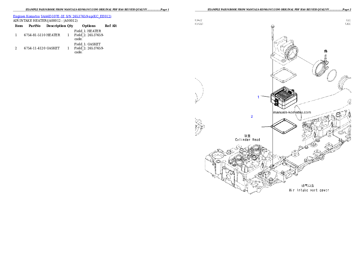 Protected: SAA6D107E-1E S/N 26537659-up Partsbook