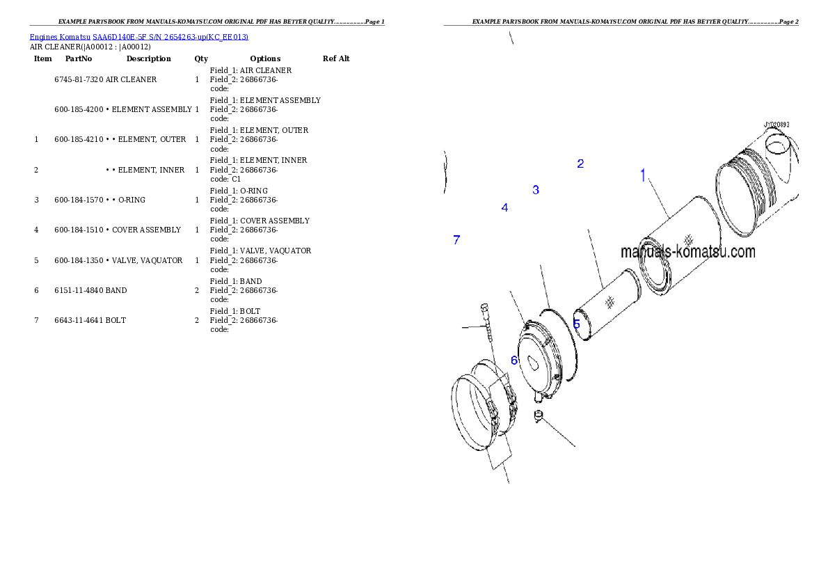 Protected: SAA6D140E-5F S/N 2654263-up Partsbook