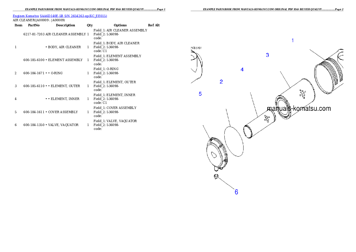 Protected: SAA6D140E-5B S/N 2654263-up Partsbook