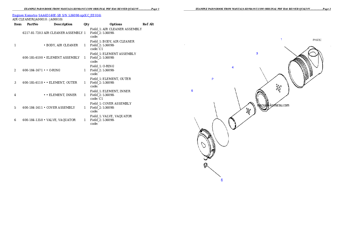 Protected: SAA6D140E-5B S/N 536098-up Partsbook