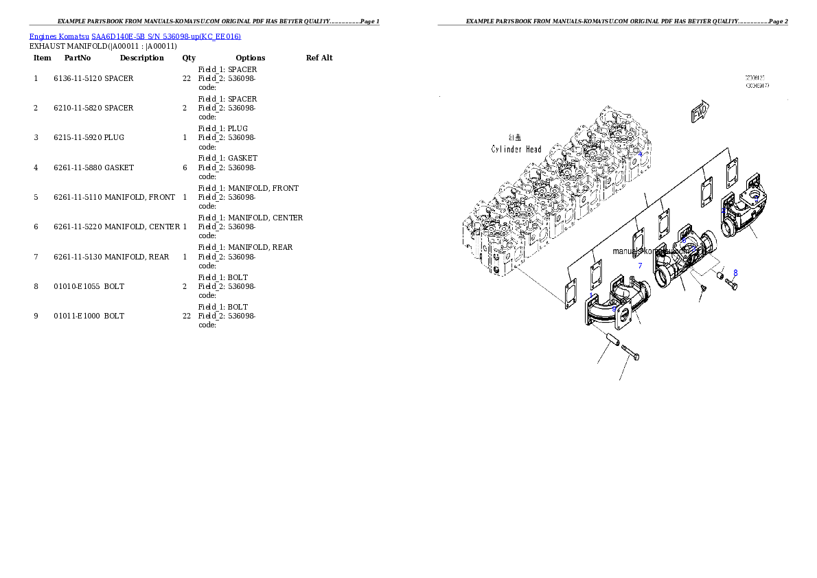 Protected: SAA6D140E-5B S/N 536098-up Partsbook