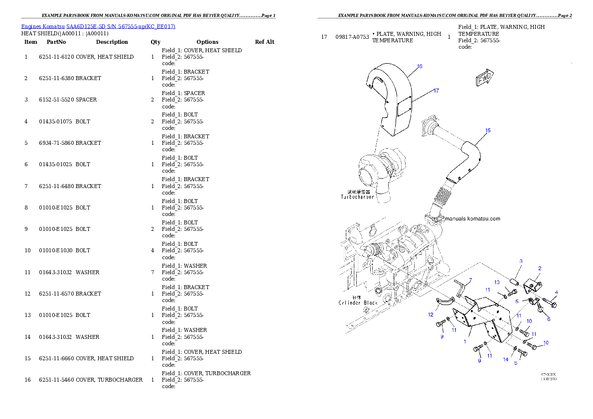 Protected: SAA6D125E-5D S/N 567555-up Partsbook