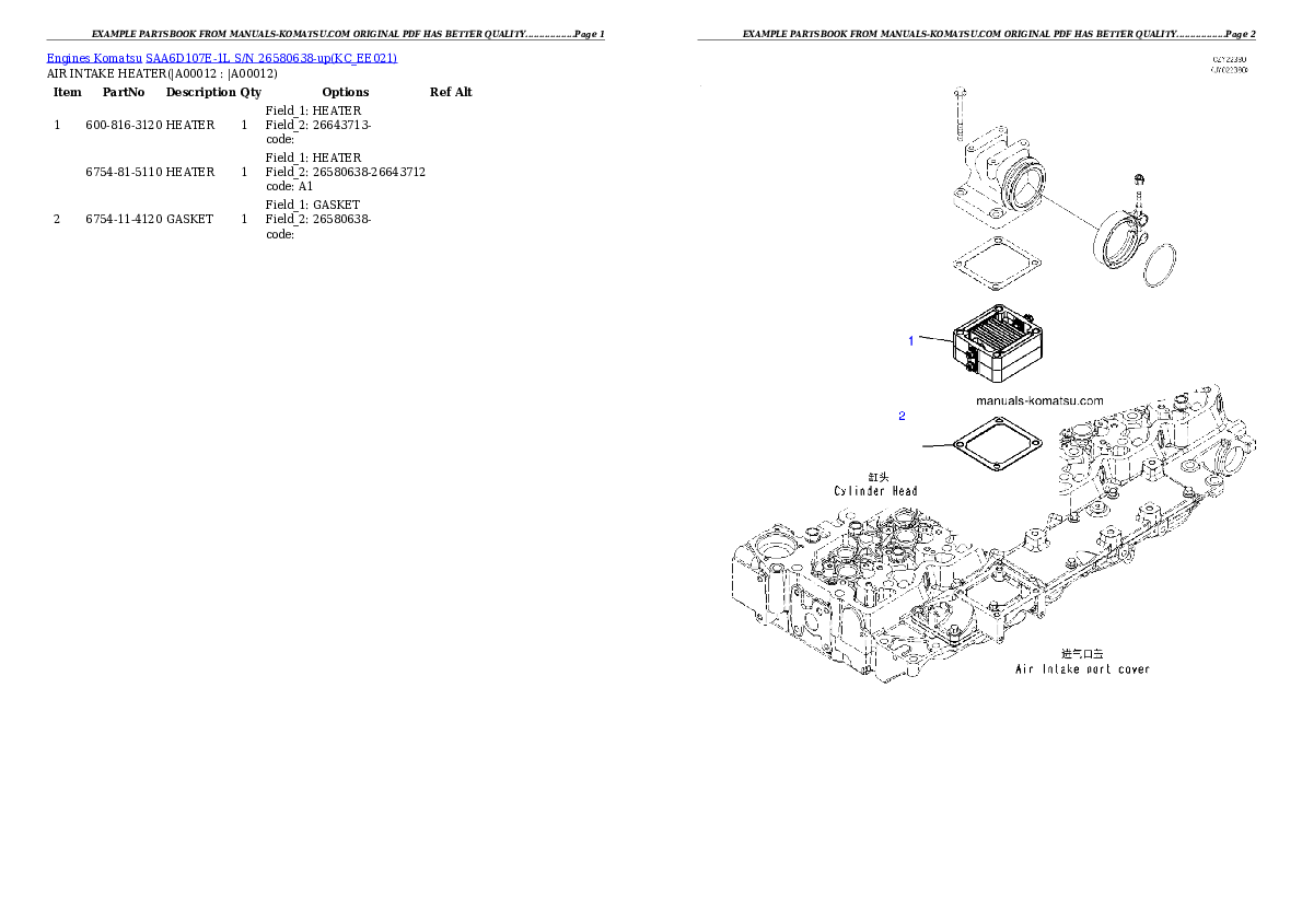 Protected: SAA6D107E-1L S/N 26580638-up Partsbook