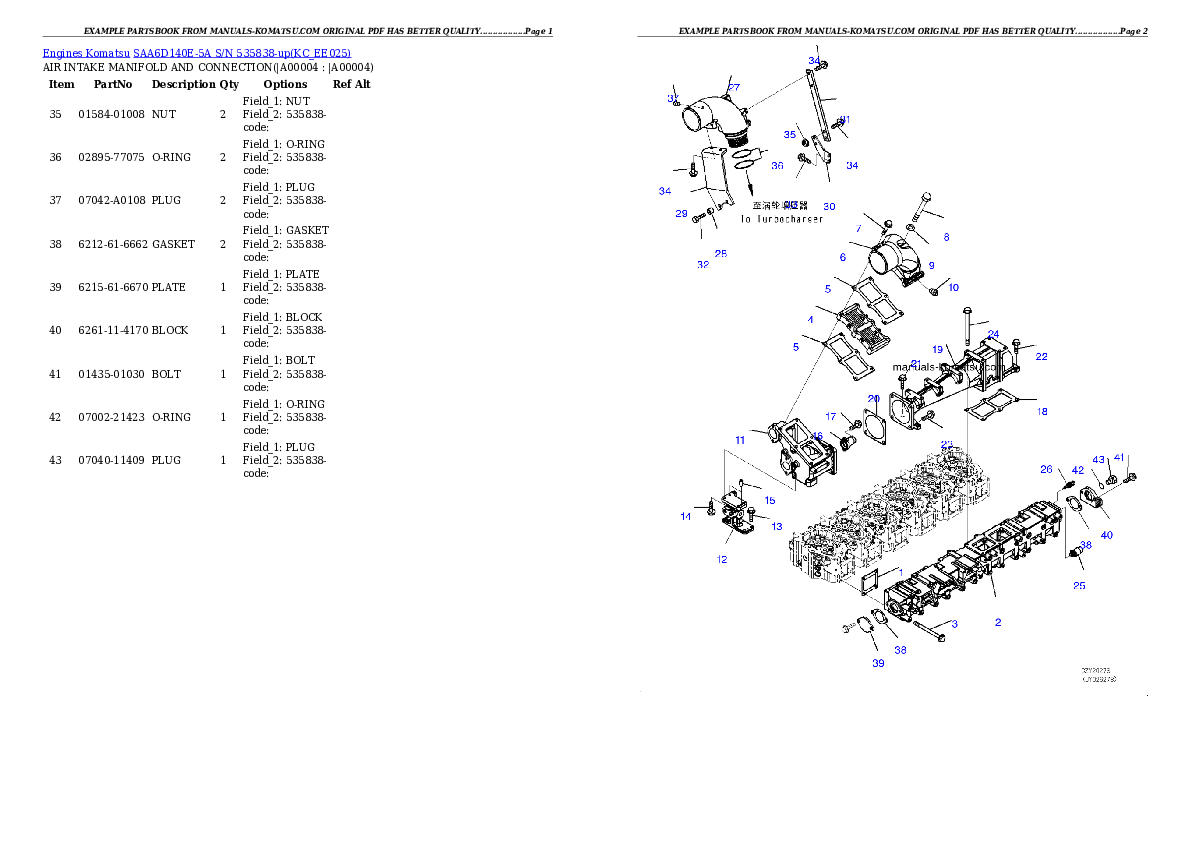 SAA6D140E-5A S/N 535838-up Partsbook