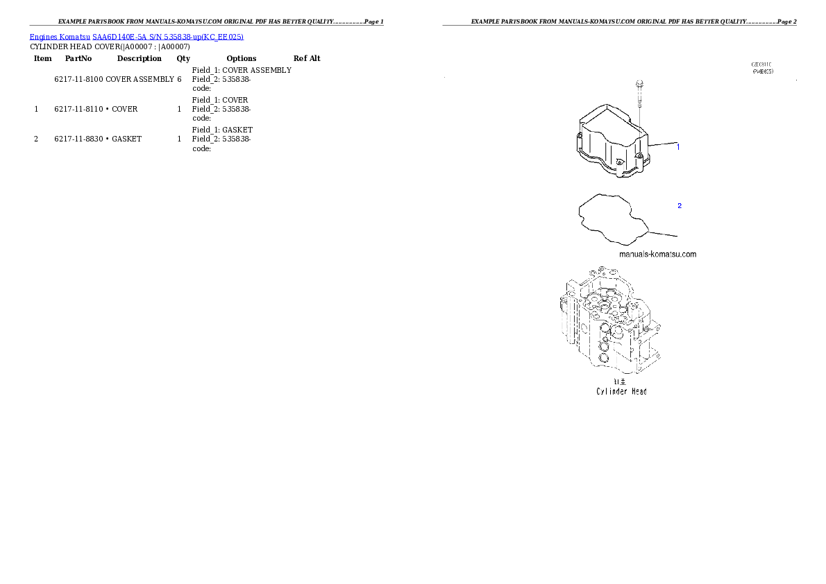 Protected: SAA6D140E-5A S/N 535838-up Partsbook