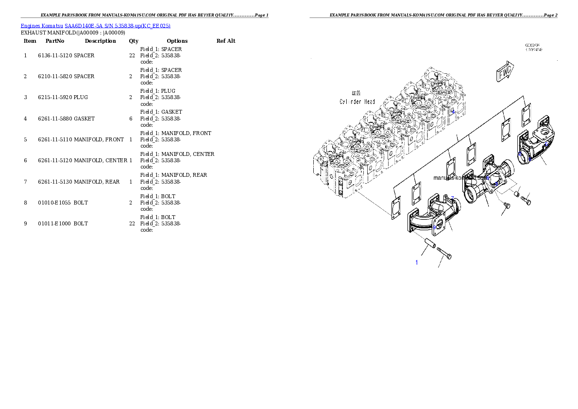 Protected: SAA6D140E-5A S/N 535838-up Partsbook