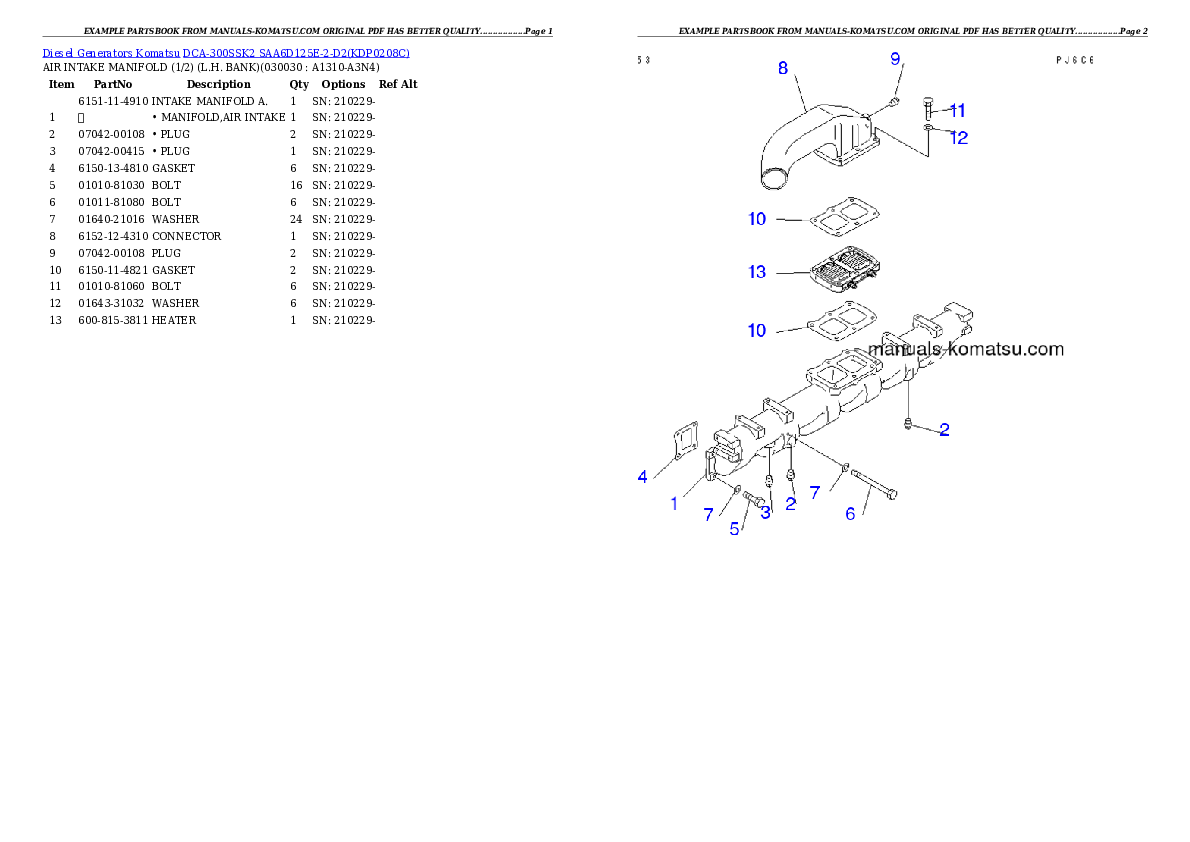 DCA-300SSK2 SAA6D125E-2-D2 Partsbook