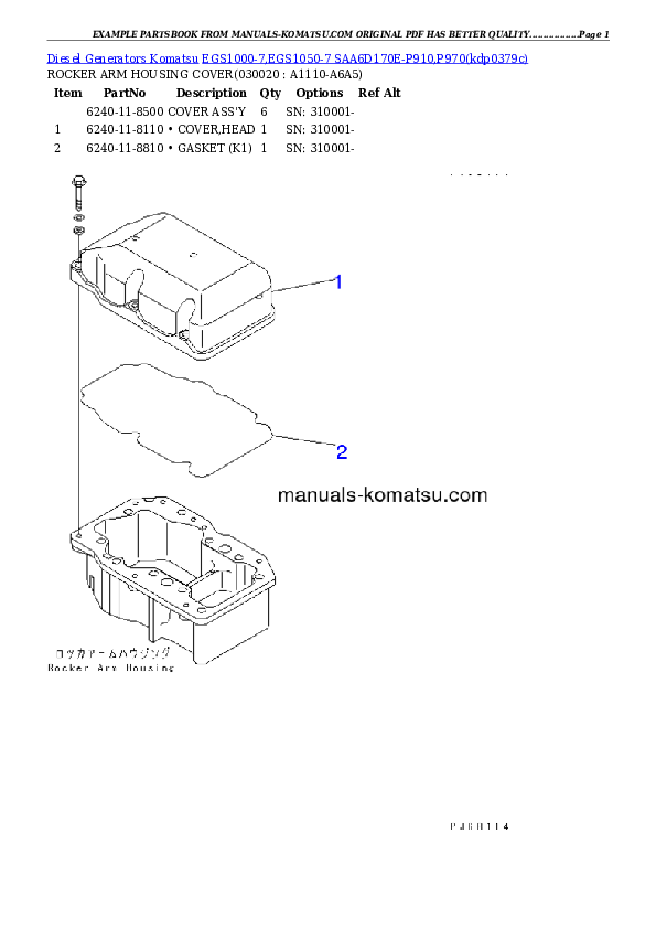 EGS1000-7,EGS1050-7 SAA6D170E-P910,P970 Partsbook