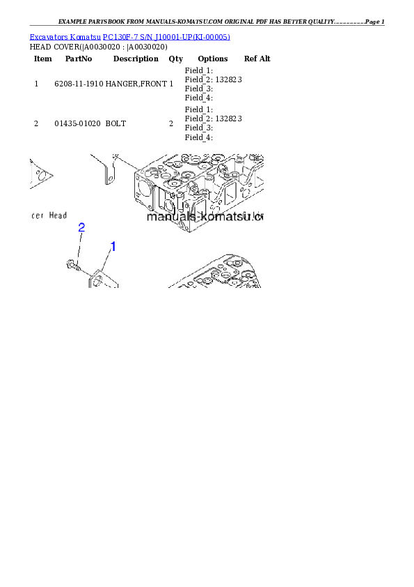 PC130F-7 S/N J10001-UP Partsbook